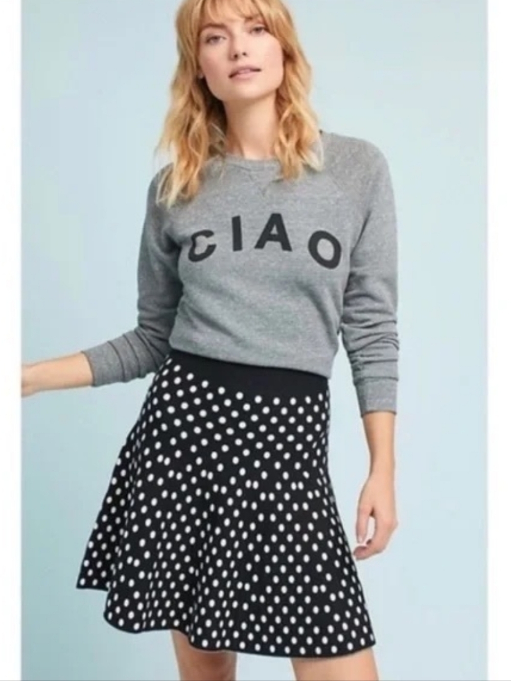 Maeve Anthropologie Black & White Polkadot Thick Knit Skirt Women's Size M